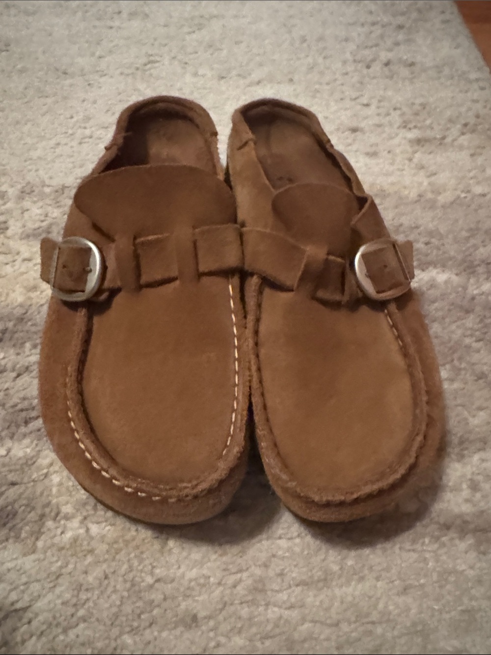 Birkenstock Kids Suede Moccasins with Buckle in Brown
